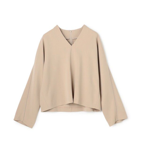 BEIGE,「【人気シリーズ】RUE / ドライタッチVネック配色ステッチブラウス」|シャツ・ブラウス|
