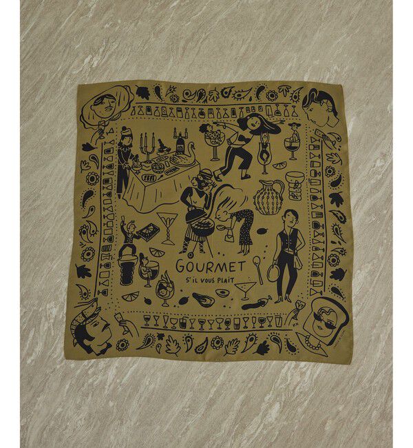 SALON adam et rope'「【Camille de Cussac by SALON】アートシルクスカーフ」|バンダナ・スカーフ|ベージュ系(29)