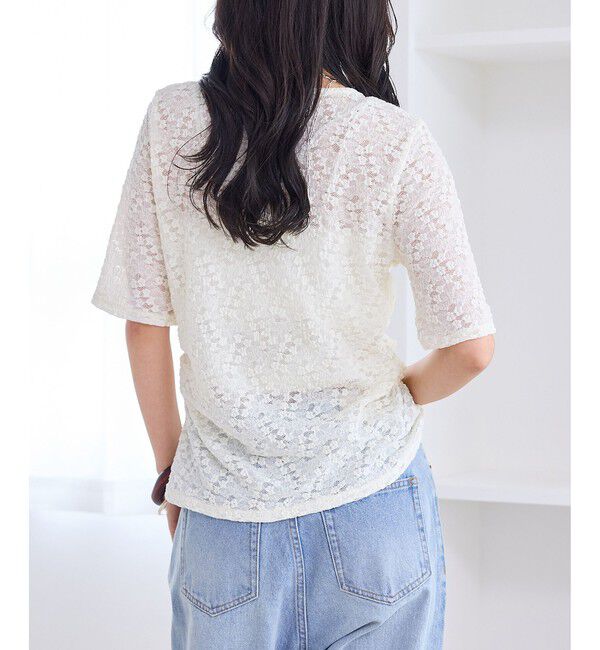 VIS「レース半袖フロントギャザートップス」|Tシャツ・カットソー|