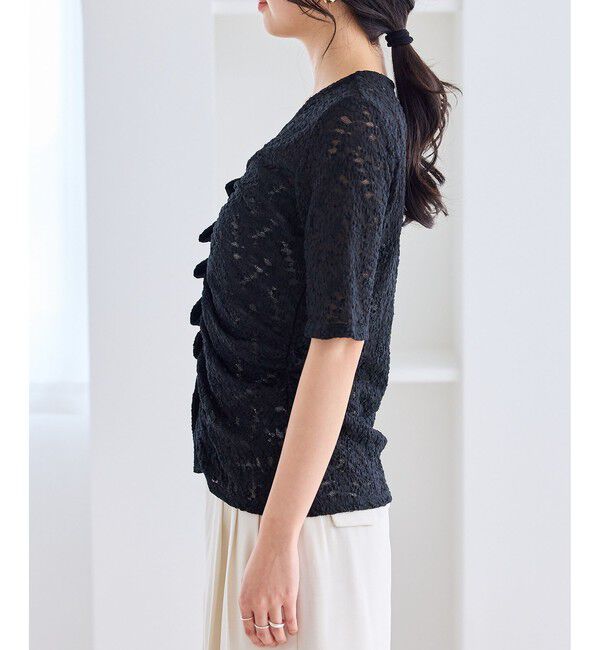 VIS「レース半袖フロントギャザートップス」|Tシャツ・カットソー|