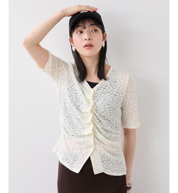 VIS「レース半袖フロントギャザートップス」|Tシャツ・カットソー|