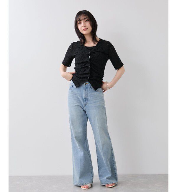 VIS「レース半袖フロントギャザートップス」|Tシャツ・カットソー|