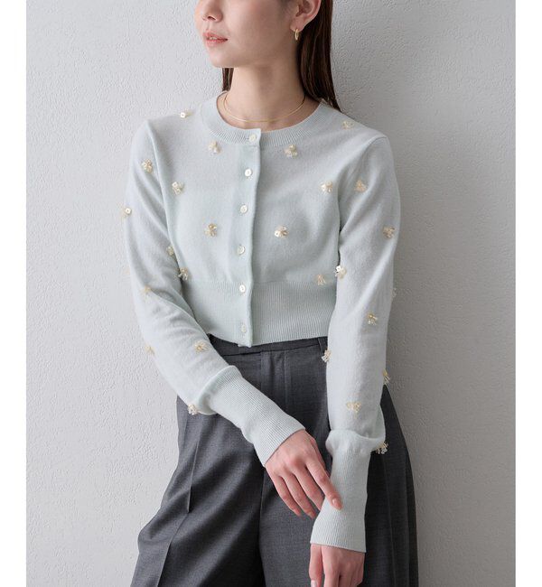  「《アンサンブル対応》ビーズ刺繍ニットカーディガン」|ニット・セーター|ミント