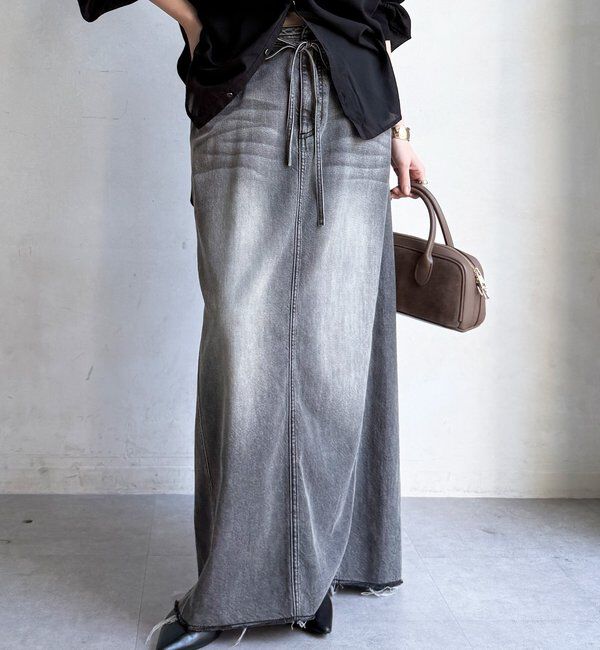  「【セットアップ可能】ベルト付ライトデニムタイトスカート」|スカート|