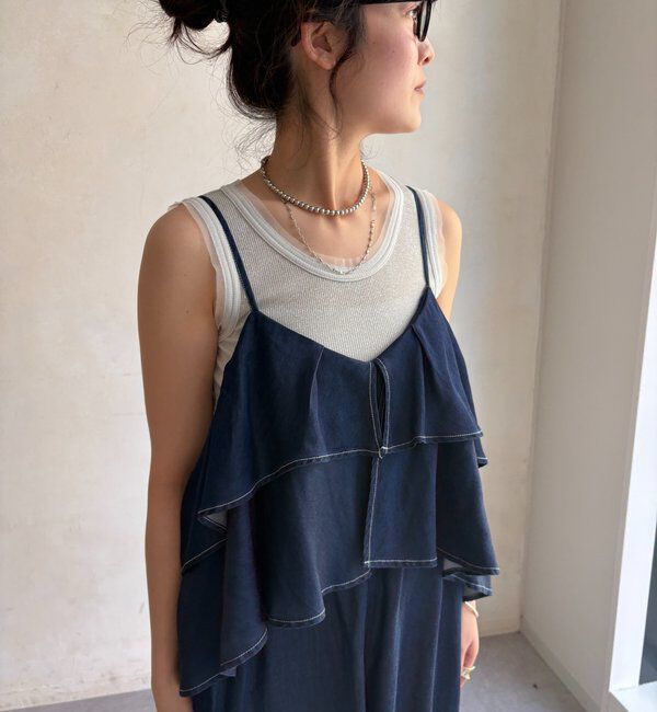  「【WEB限定】 デニムフリルサロペット」|ワンピース|