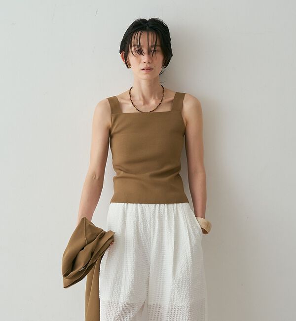 qualite「【接触冷感・セットアップ対応】レーヨンストレッチニットノースリーブ」|キャミソール|