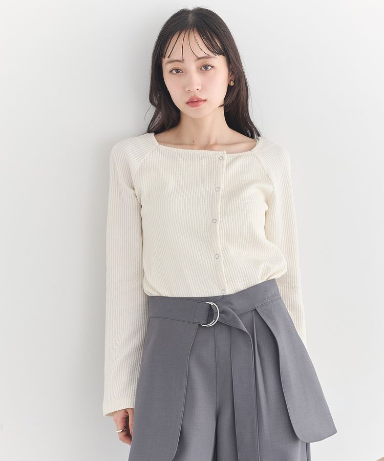 earth music&ecology「アシメ釦ツイストテレコカットソー」|Tシャツ・カットソー|