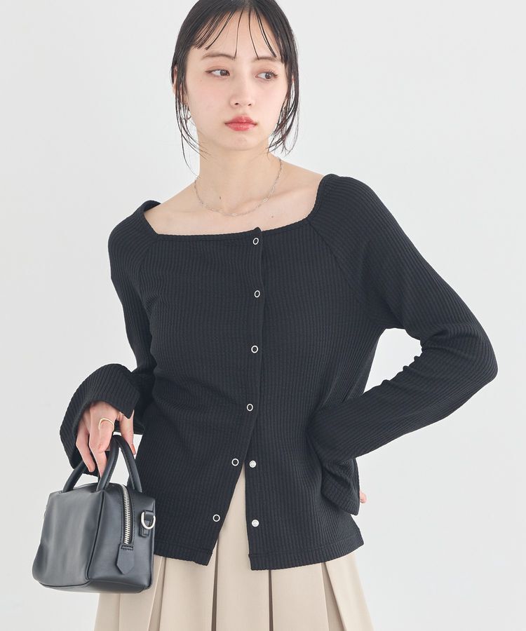 earth music&ecology「アシメ釦ツイストテレコカットソー」|Tシャツ・カットソー|Black