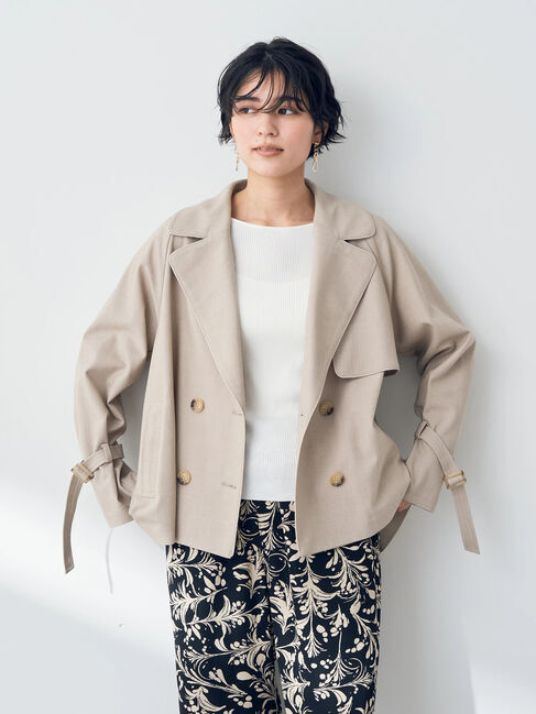 YECCA VECCA「パイピングショートトレンチコート」|その他|グレーベージュ