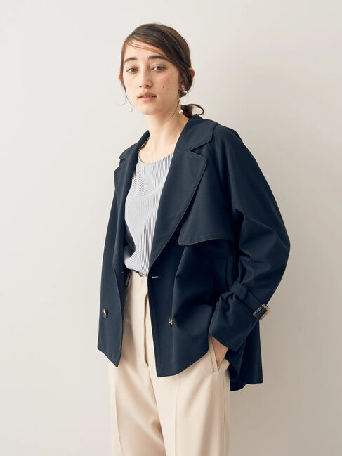 YECCA VECCA「パイピングショートトレンチコート」|その他|ネイビー