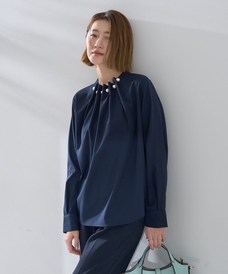 YECCA VECCA「パールタックブラウス」|シャツ・ブラウス|Navy