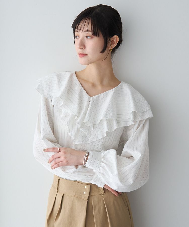 YECCA VECCA「ストライプ柄ラッフルブラウス」|シャツ・ブラウス|Stripe