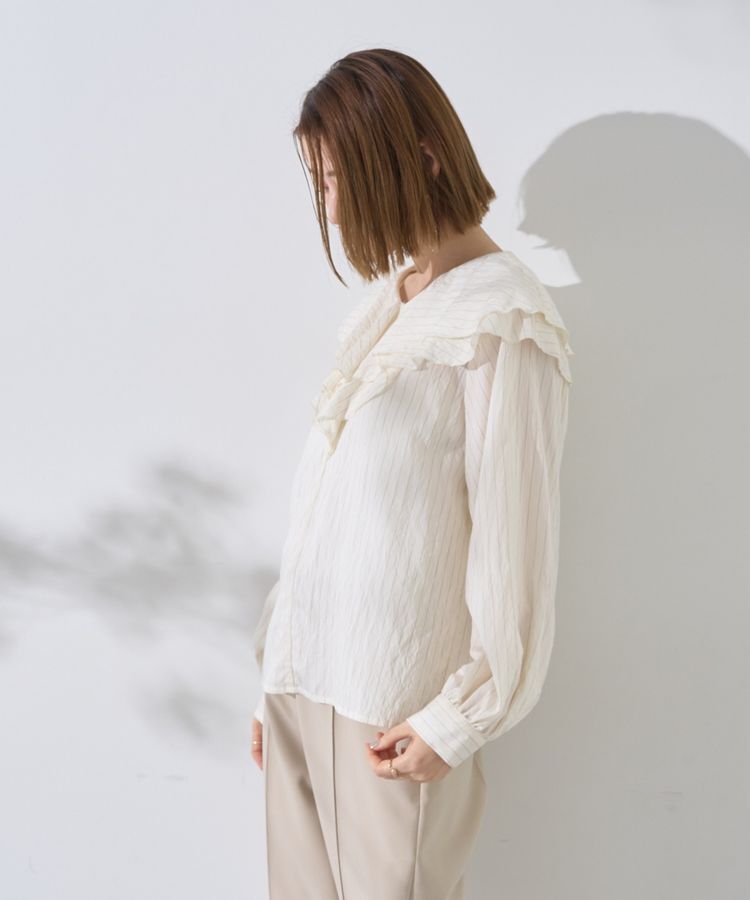 YECCA VECCA「ストライプ柄ラッフルブラウス」|シャツ・ブラウス|