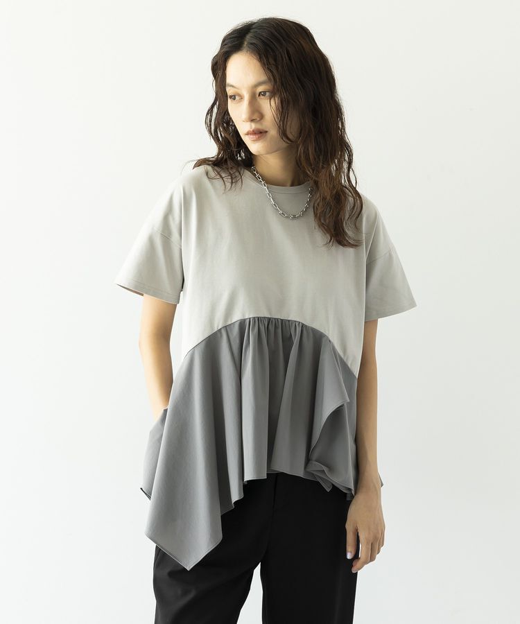GARAGE OF GOOD CLOTHING「異素材MIXアシメドレーププルオーバー」|Tシャツ・カットソー|Light Gray