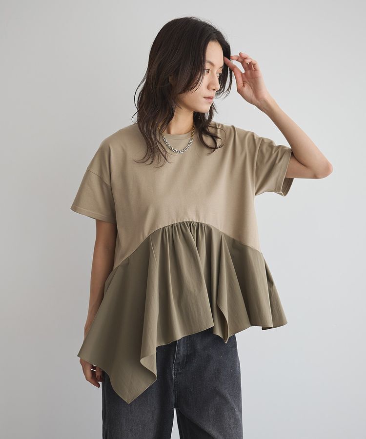 GARAGE OF GOOD CLOTHING「異素材MIXアシメドレーププルオーバー」|Tシャツ・カットソー|Khaki
