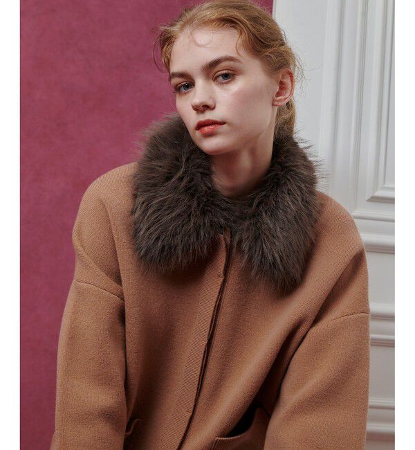 LOULOU WILLOUGHBY「【LOULOU WILLOUGHBY】ファー衿ニットショートコート」|ダッフルコート|ベージュ