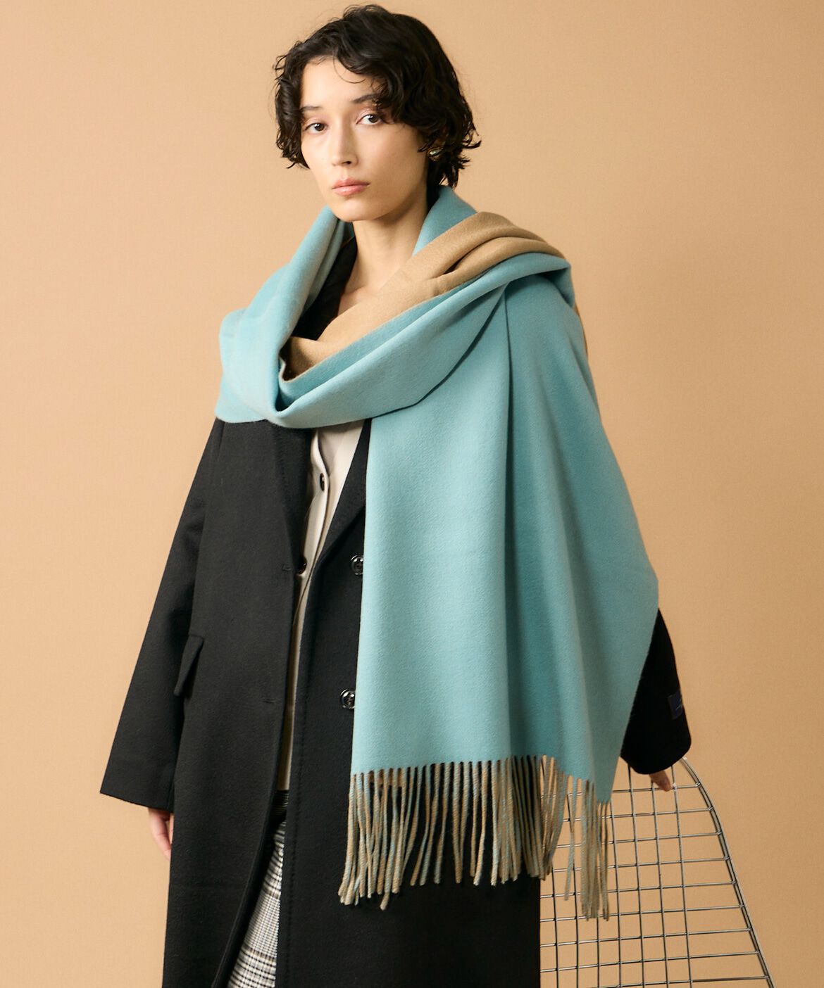 FAVORITE SUKINAMONO「スポンディッシュカシミヤリバーシブルストール《ASAUCE MELER》」|ストール|ブルー1