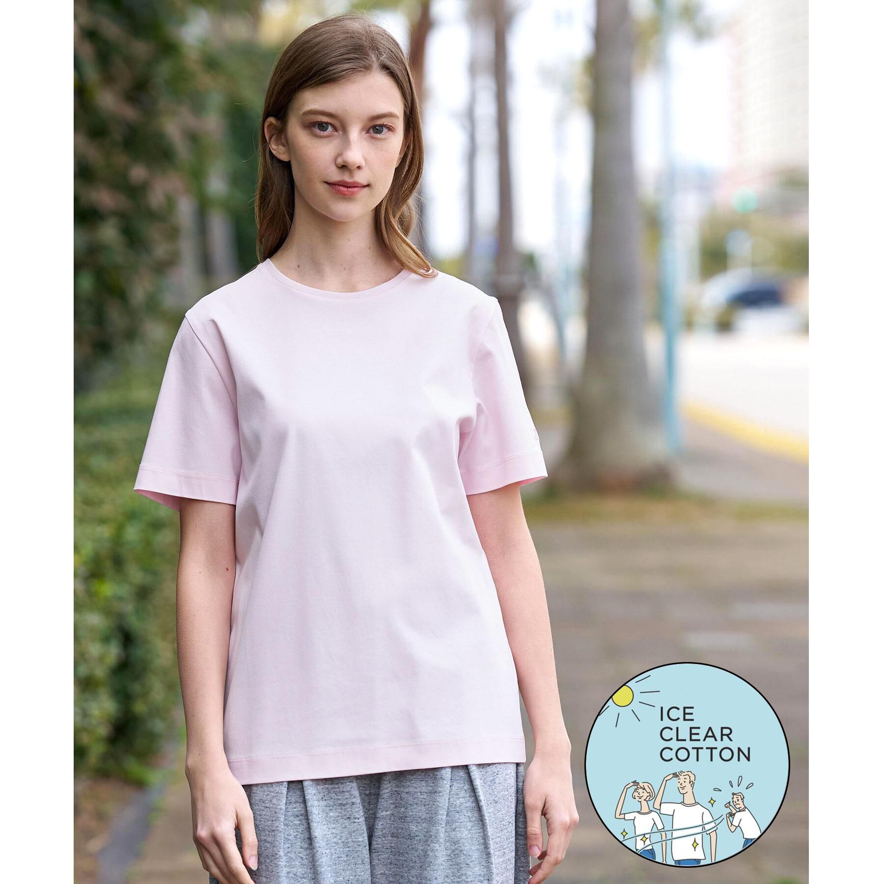 DRESSTERIOR「【接触冷感／抗菌防臭／消臭】アイスクリアコットンTシャツ」|Tシャツ・カットソー|ライトピンク(070