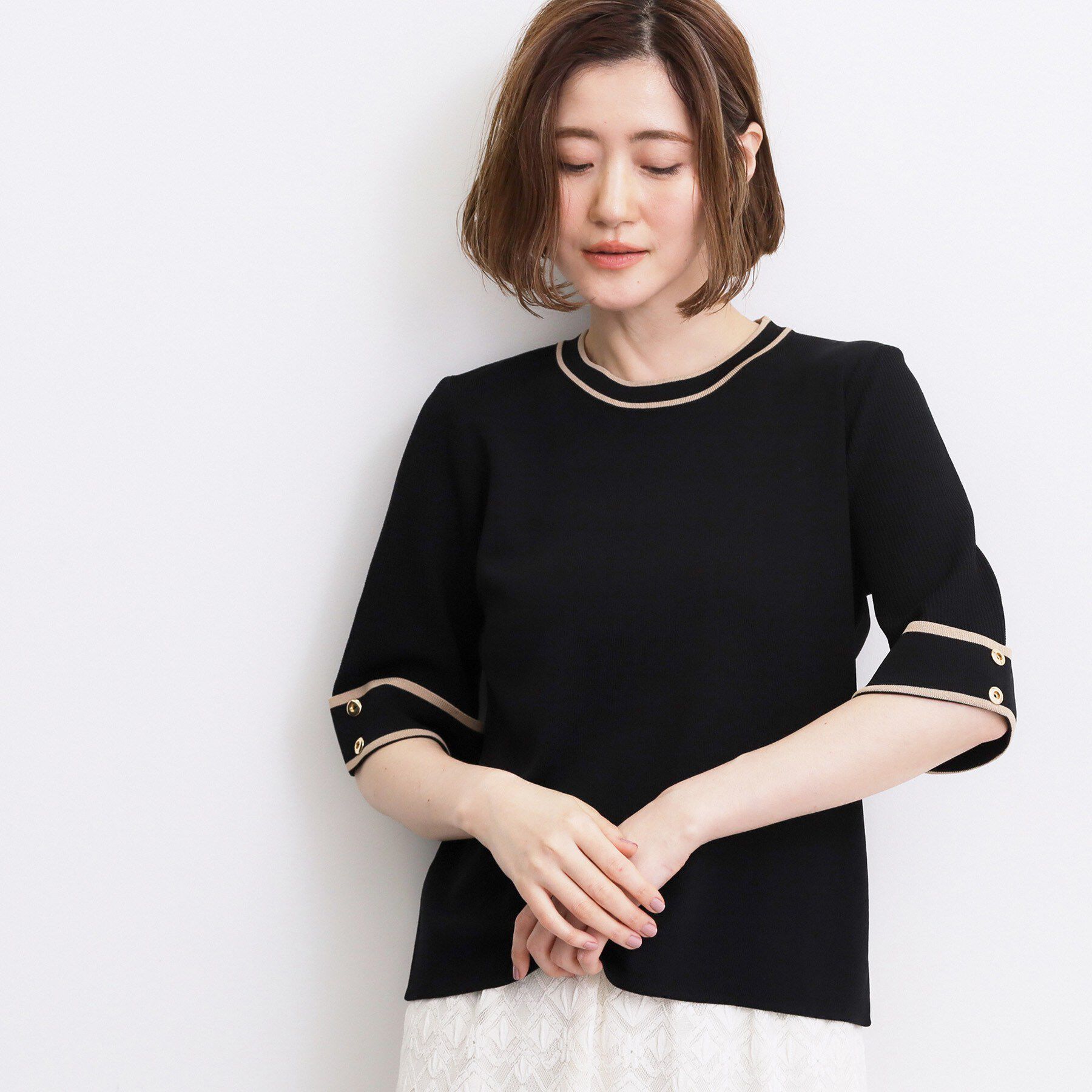 grove「新色追加！【シリーズ累計36万枚/名品ニット】やわらかドライタッチ 袖メッシュ編みニット」|ニット・セーター|