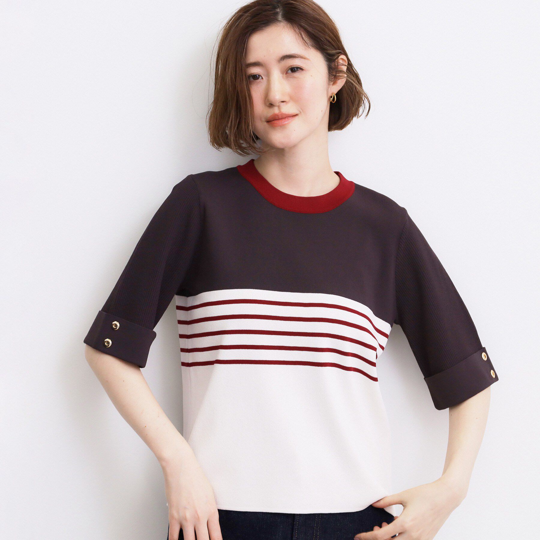 grove「新色追加！【シリーズ累計36万枚/名品ニット】やわらかドライタッチ 袖メッシュ編みニット」|ニット・セーター|チャコールグレー(5