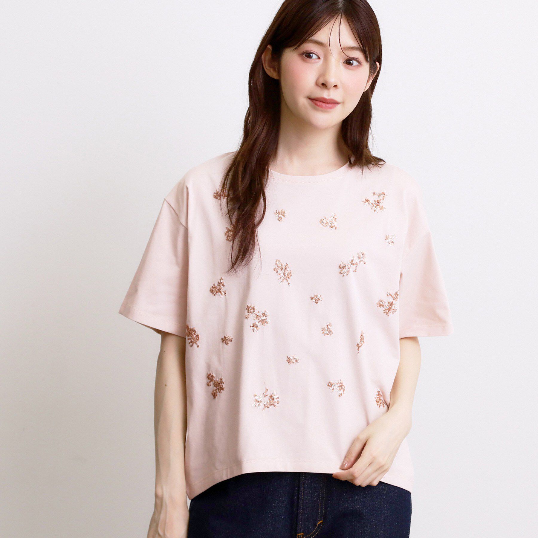 grove「フラワーモチーフスパンコールTシャツ」|Tシャツ・カットソー|