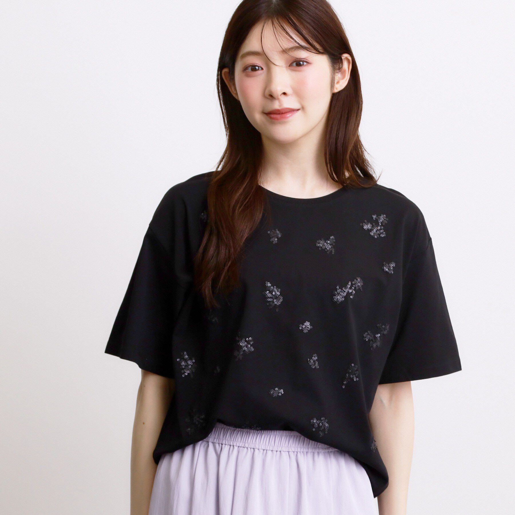 grove「フラワーモチーフスパンコールTシャツ」|Tシャツ・カットソー|