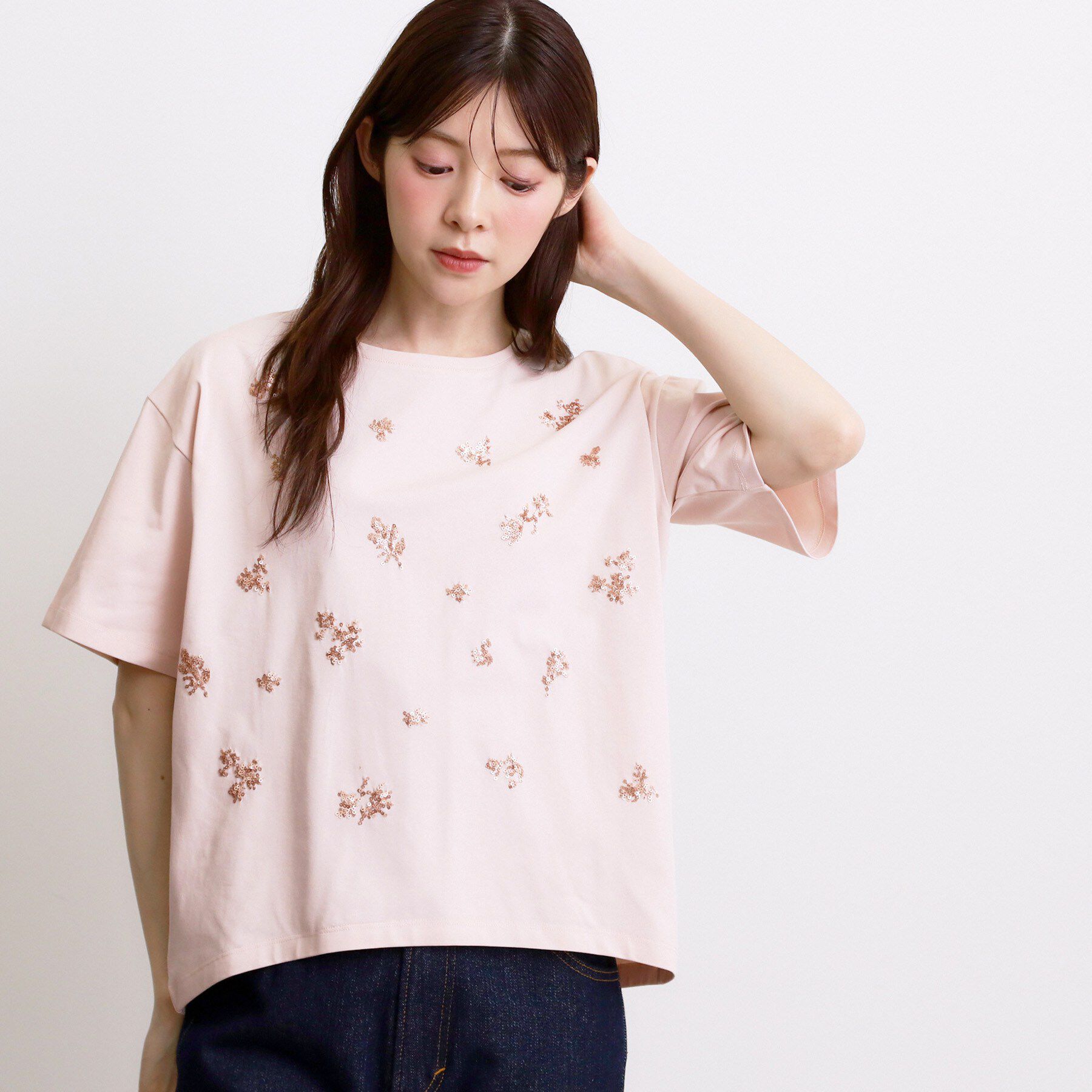 grove「フラワーモチーフスパンコールTシャツ」|Tシャツ・カットソー|