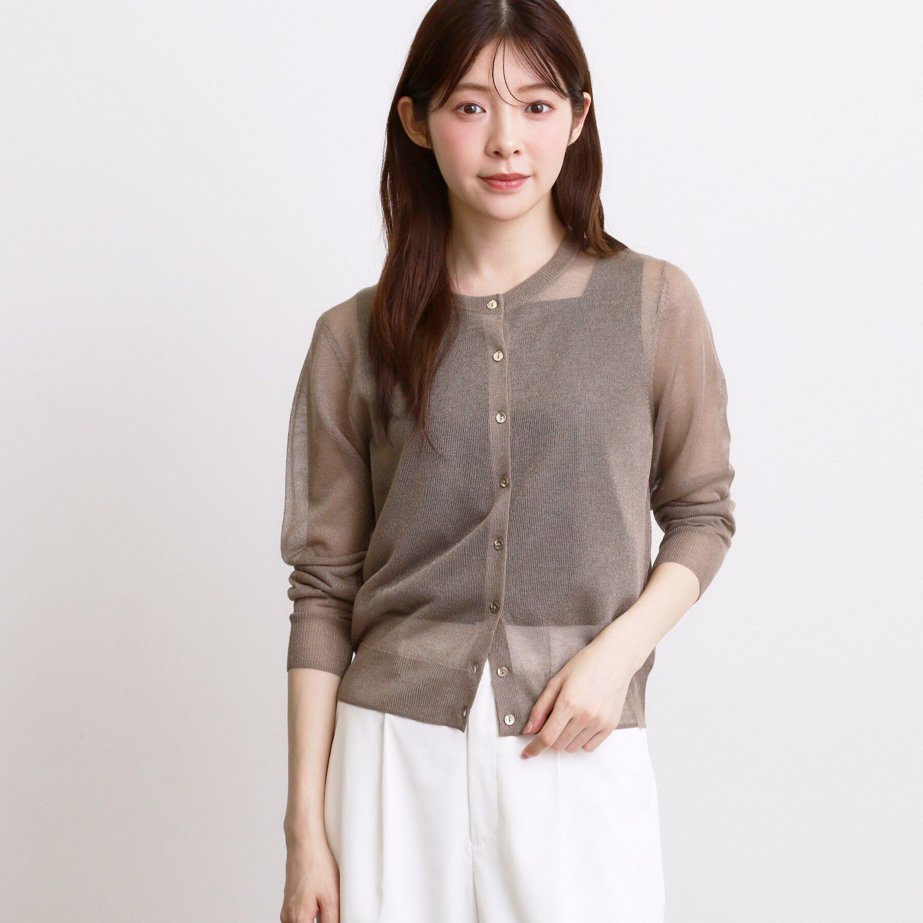 grove「高評価！【洗える／名品】大人の透け感、シアーカーディガン」|カーディガン|モカブラウン(042