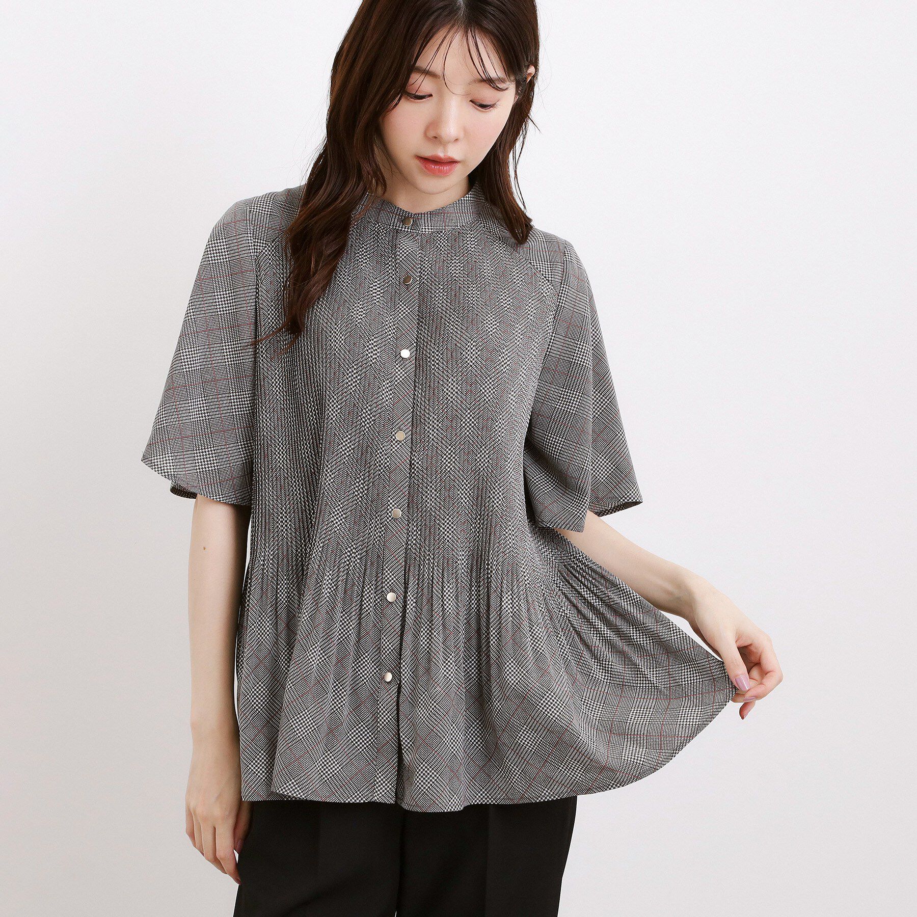 grove「【体系カバー◎】大人フェミニン消しプリーツブラウス」|シャツ・ブラウス|ブラック(219)