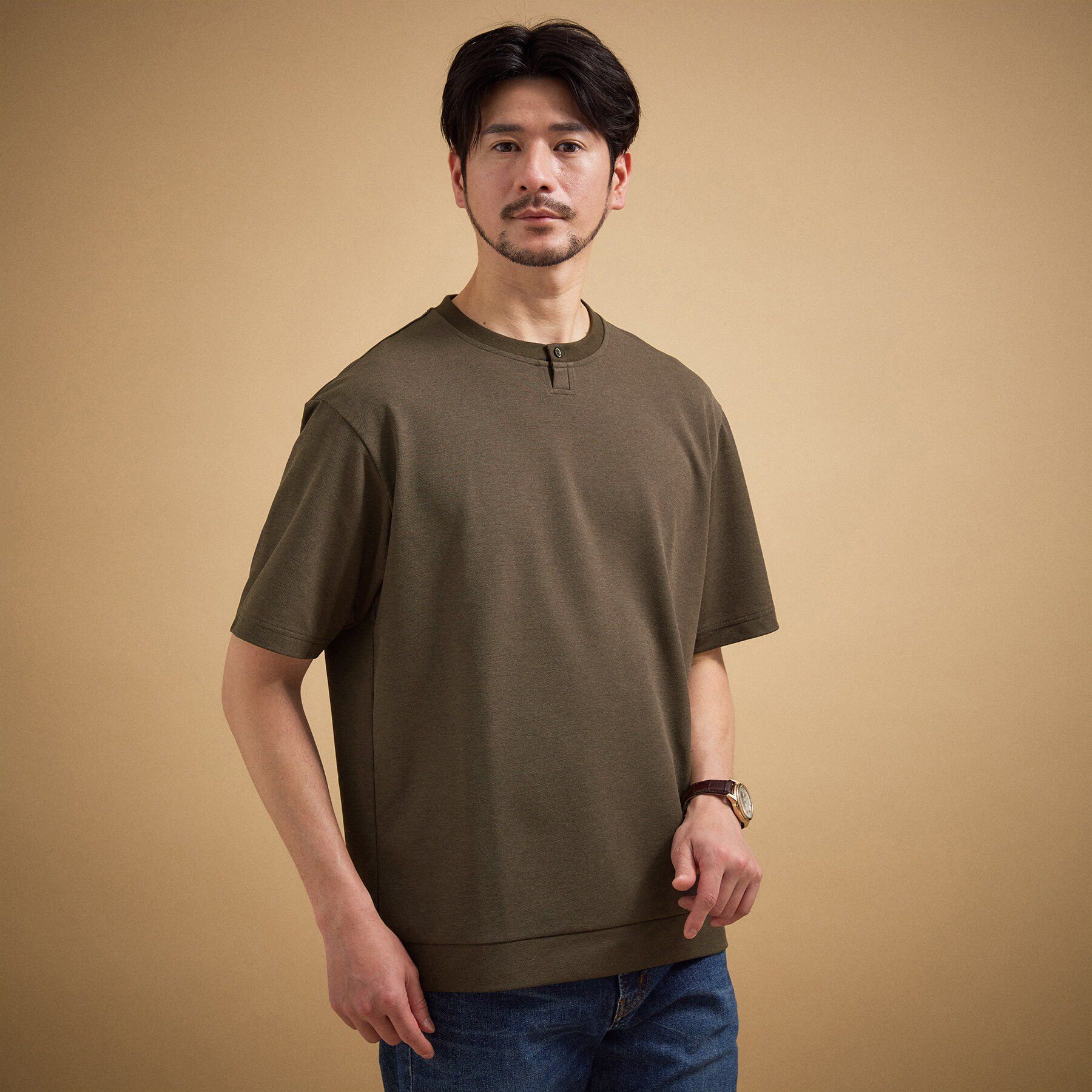 TAKEO KIKUCHI「リネン ライク 鹿の子 ヘンリー ハーフ ヘンリー ネック」|Tシャツ・カットソー|
