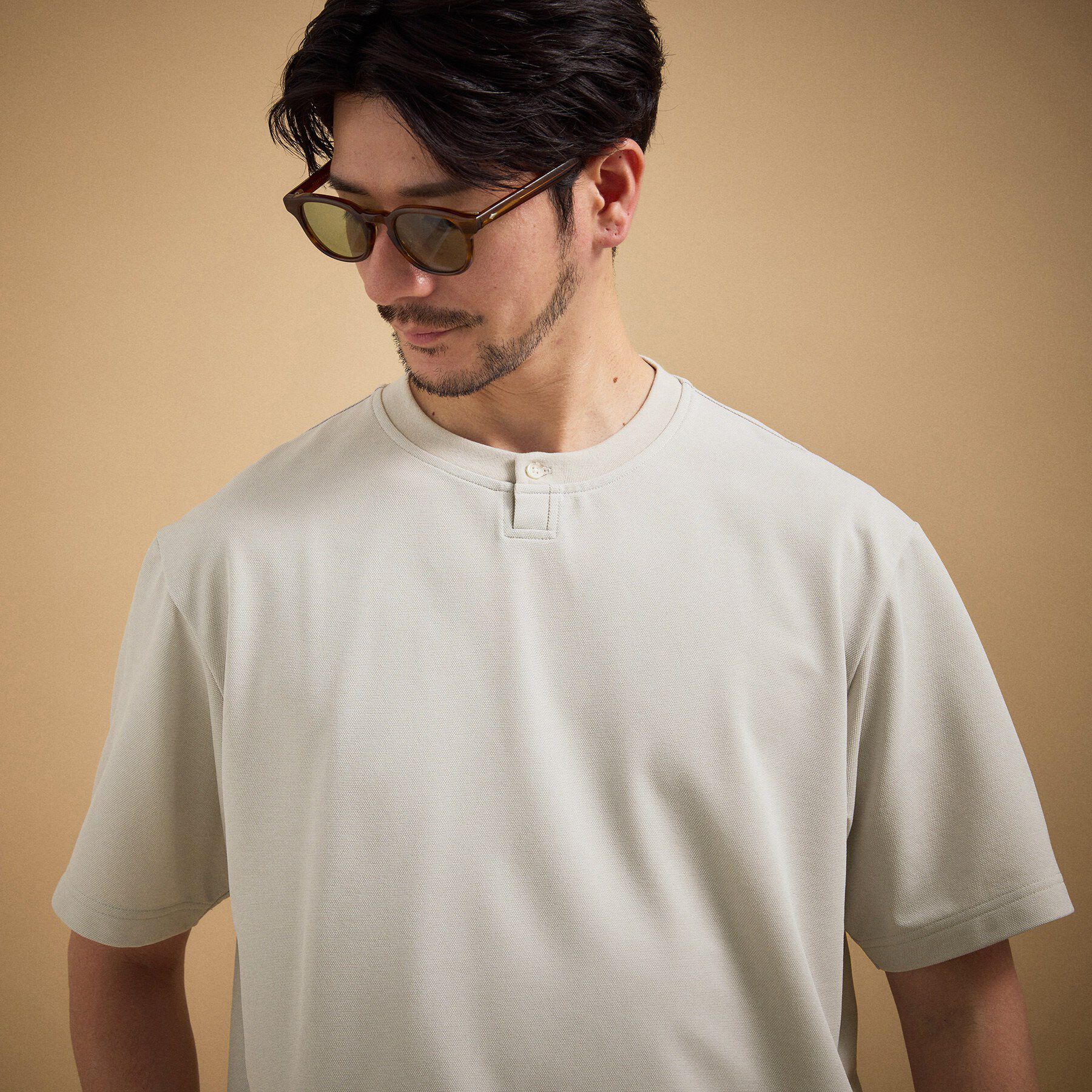 TAKEO KIKUCHI「リネン ライク 鹿の子 ヘンリー ハーフ ヘンリー ネック」|Tシャツ・カットソー|