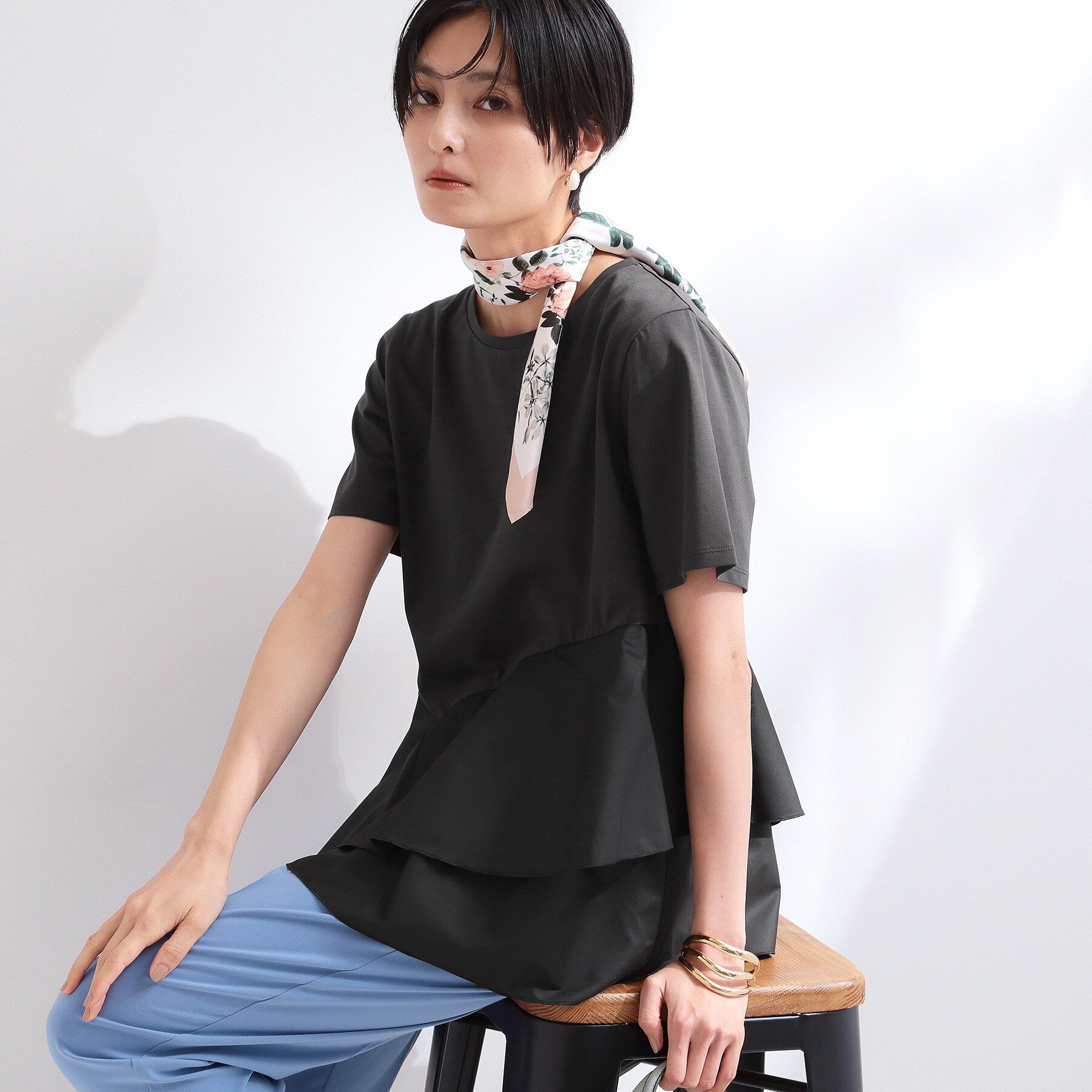 OPAQUE.CLIP「ペプラムドッキングカットソー【洗濯機OK】」|Tシャツ・カットソー|ブラック(019)