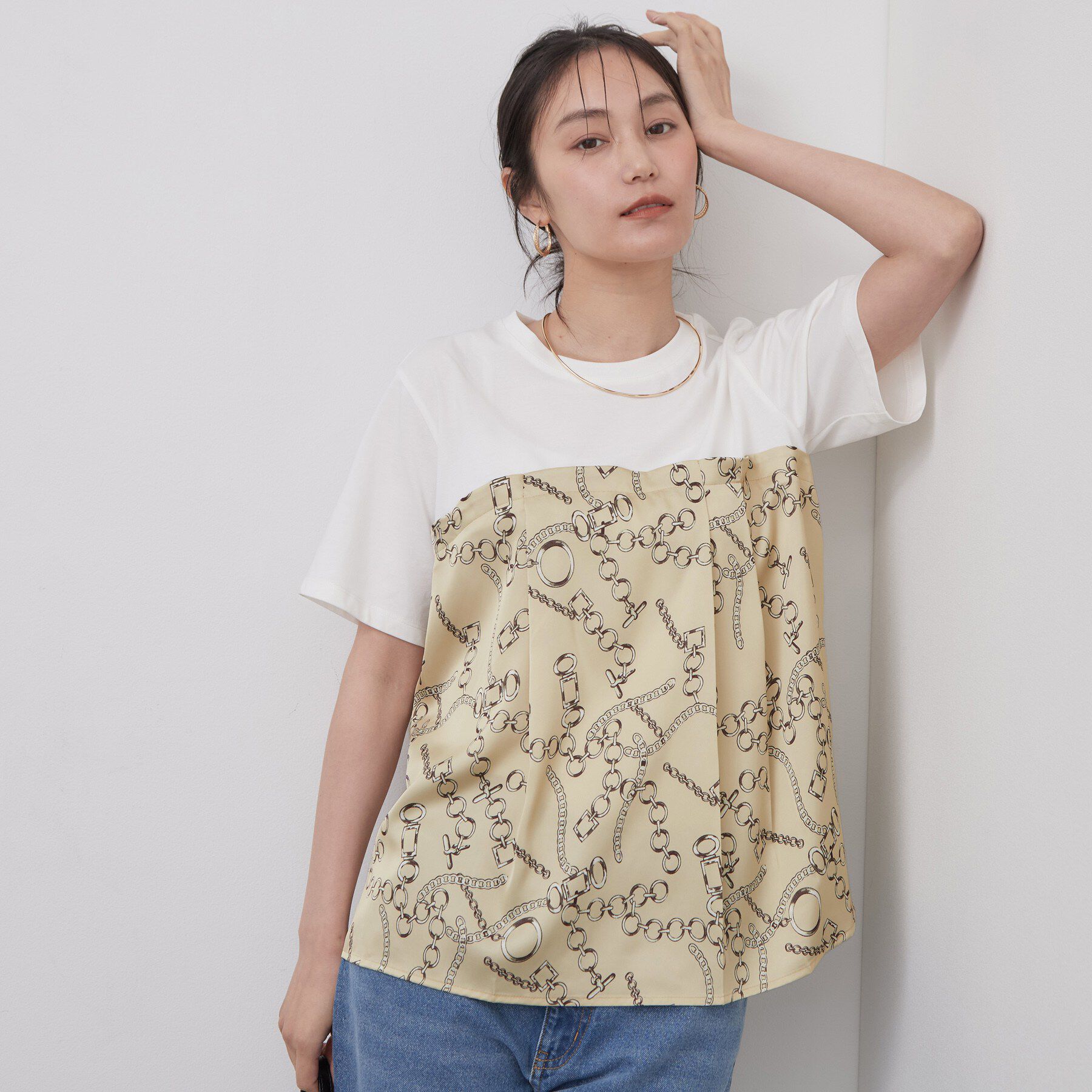 OPAQUE.CLIP「スカーフドッキング ビスチェカットソー【洗濯機OK】」|Tシャツ・カットソー|ホワイト(001)