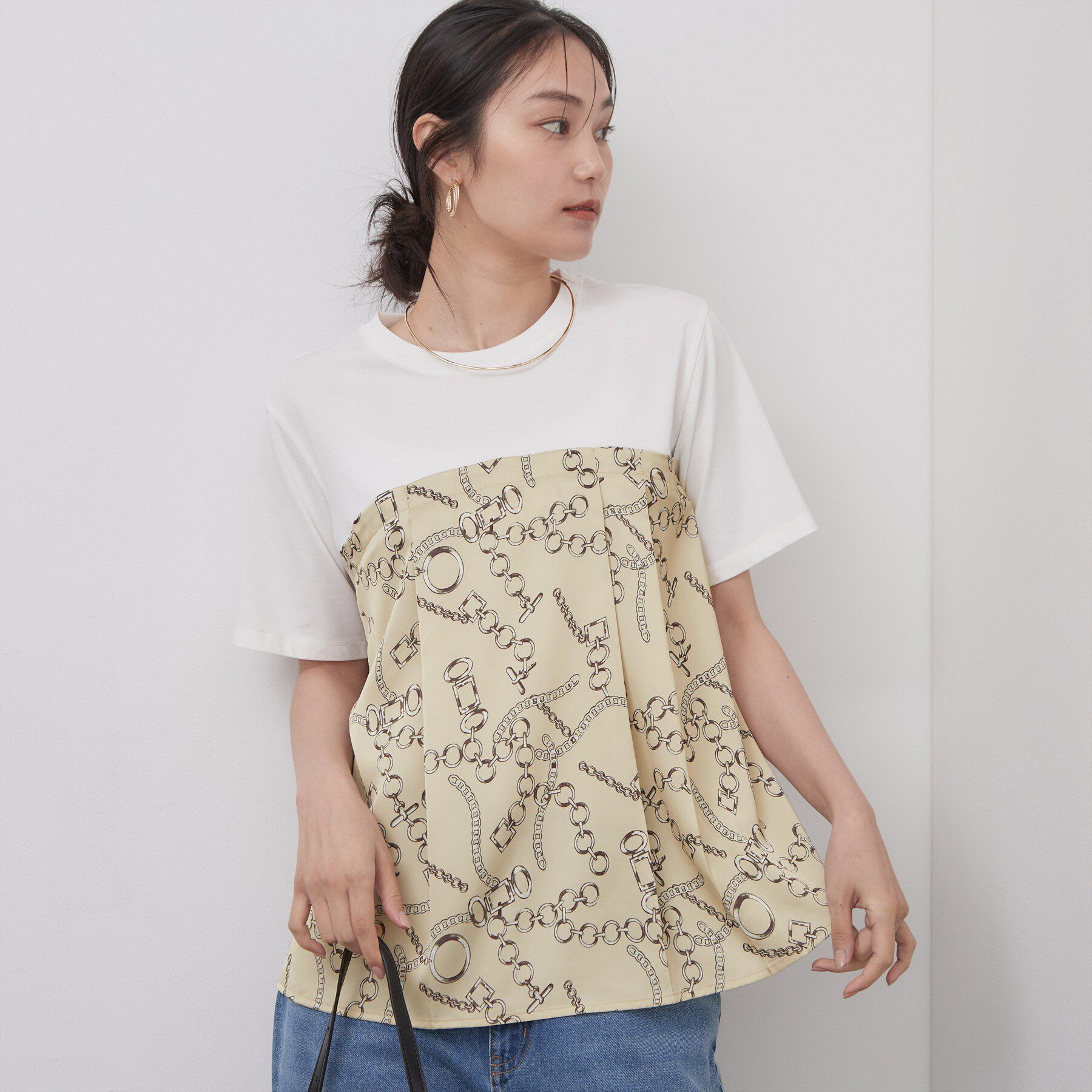 OPAQUE.CLIP「スカーフドッキング ビスチェカットソー【洗濯機OK】」|Tシャツ・カットソー|
