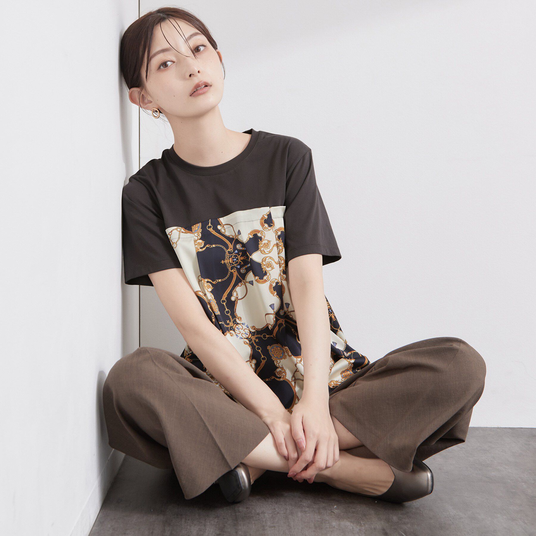 OPAQUE.CLIP「スカーフドッキング ビスチェカットソー【洗濯機OK】」|Tシャツ・カットソー|