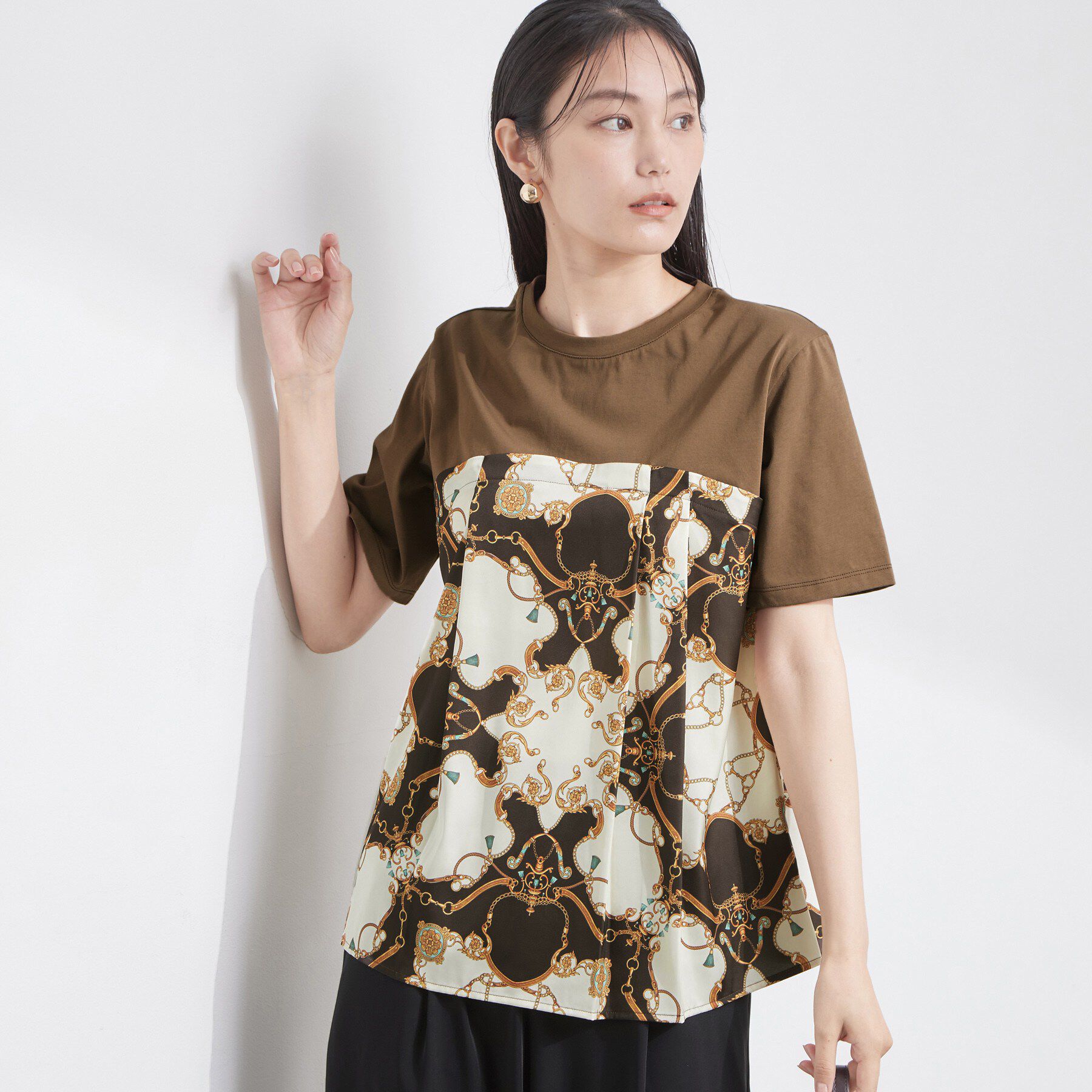 OPAQUE.CLIP「スカーフドッキング ビスチェカットソー【洗濯機OK】」|Tシャツ・カットソー|