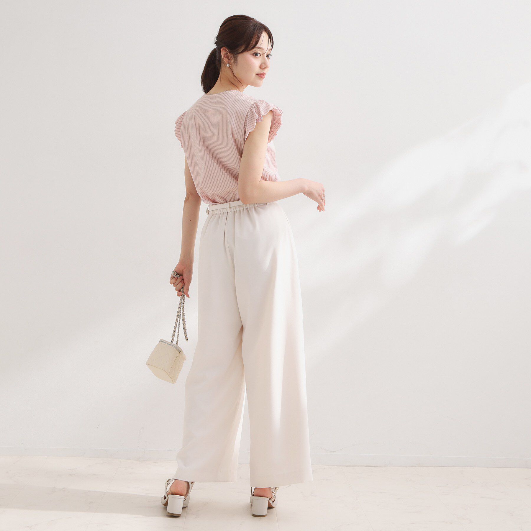 Couture broach「【洗える】リボン調フリル ストライプ ブラウス」|シャツ・ブラウス|