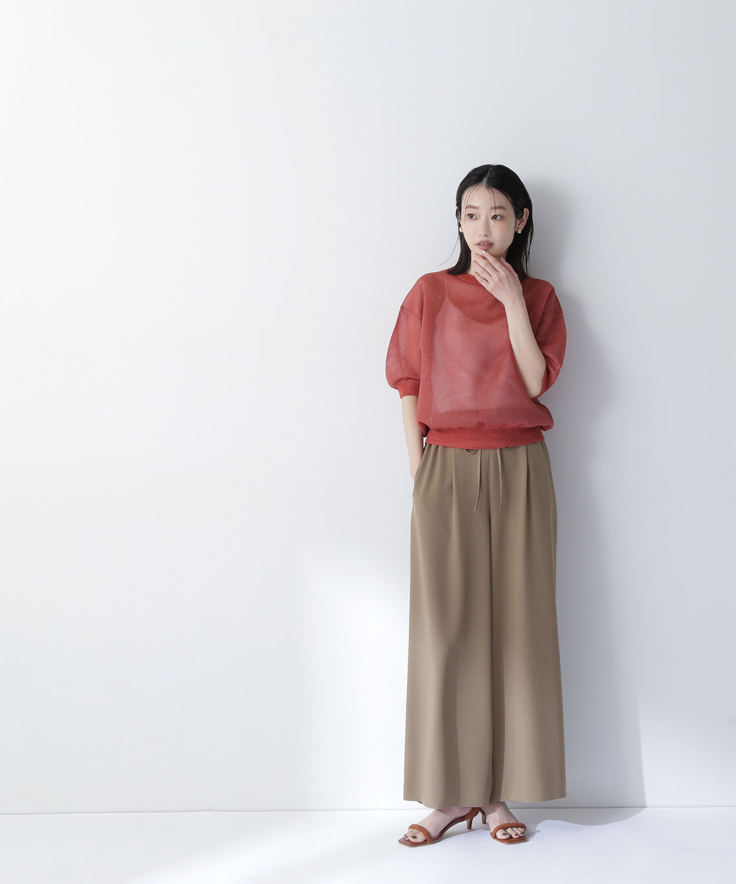  「リネンライクリボンイージーワイドパンツ」|その他|