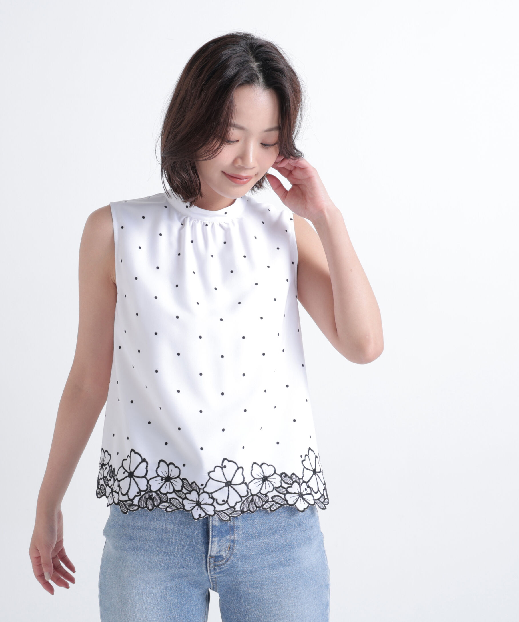  「ドットフラワー刺繍ブラウス」|シャツ・ブラウス|オフベース2