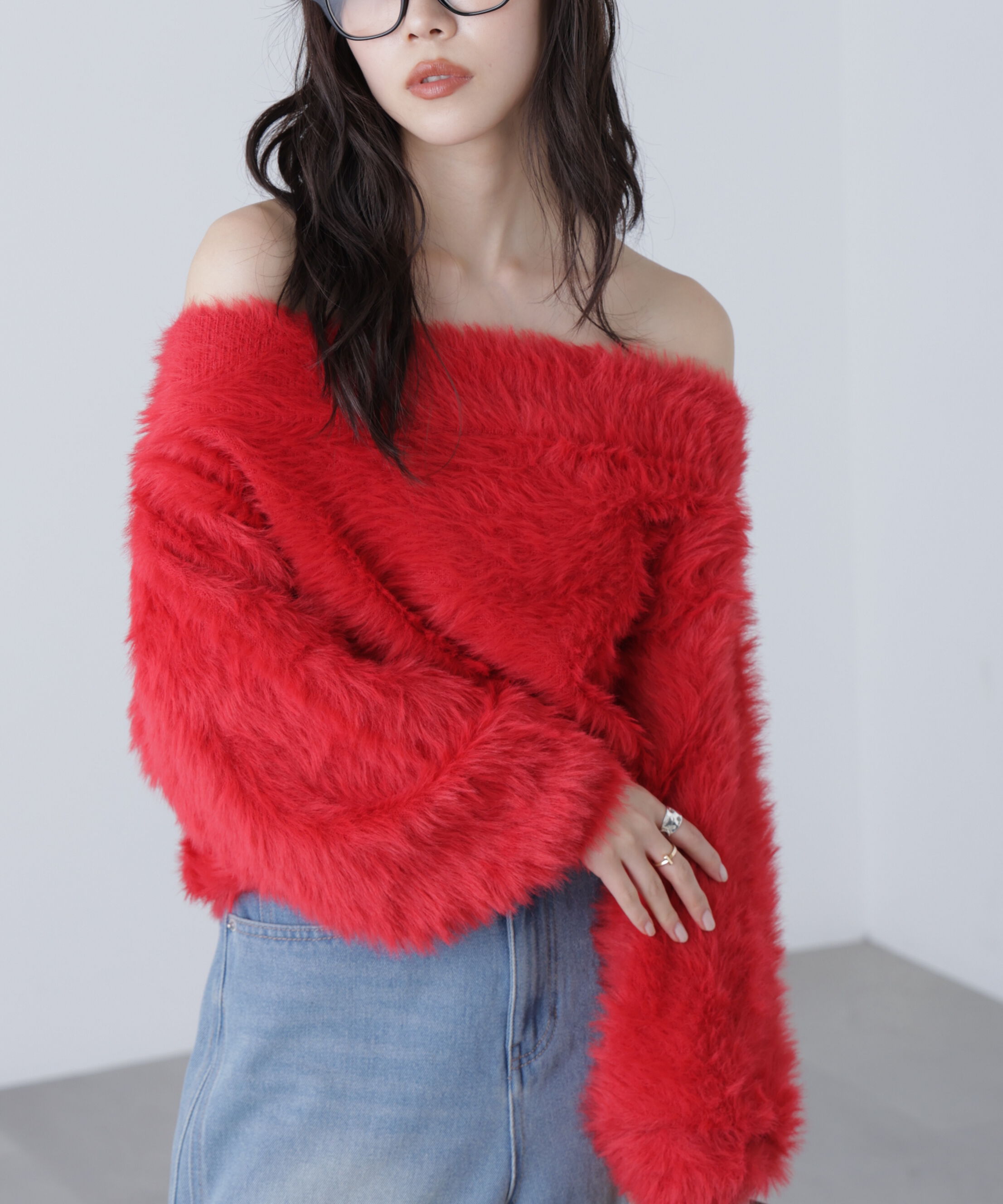  「ロングシャギーオフショルニット」|ニット・セーター|