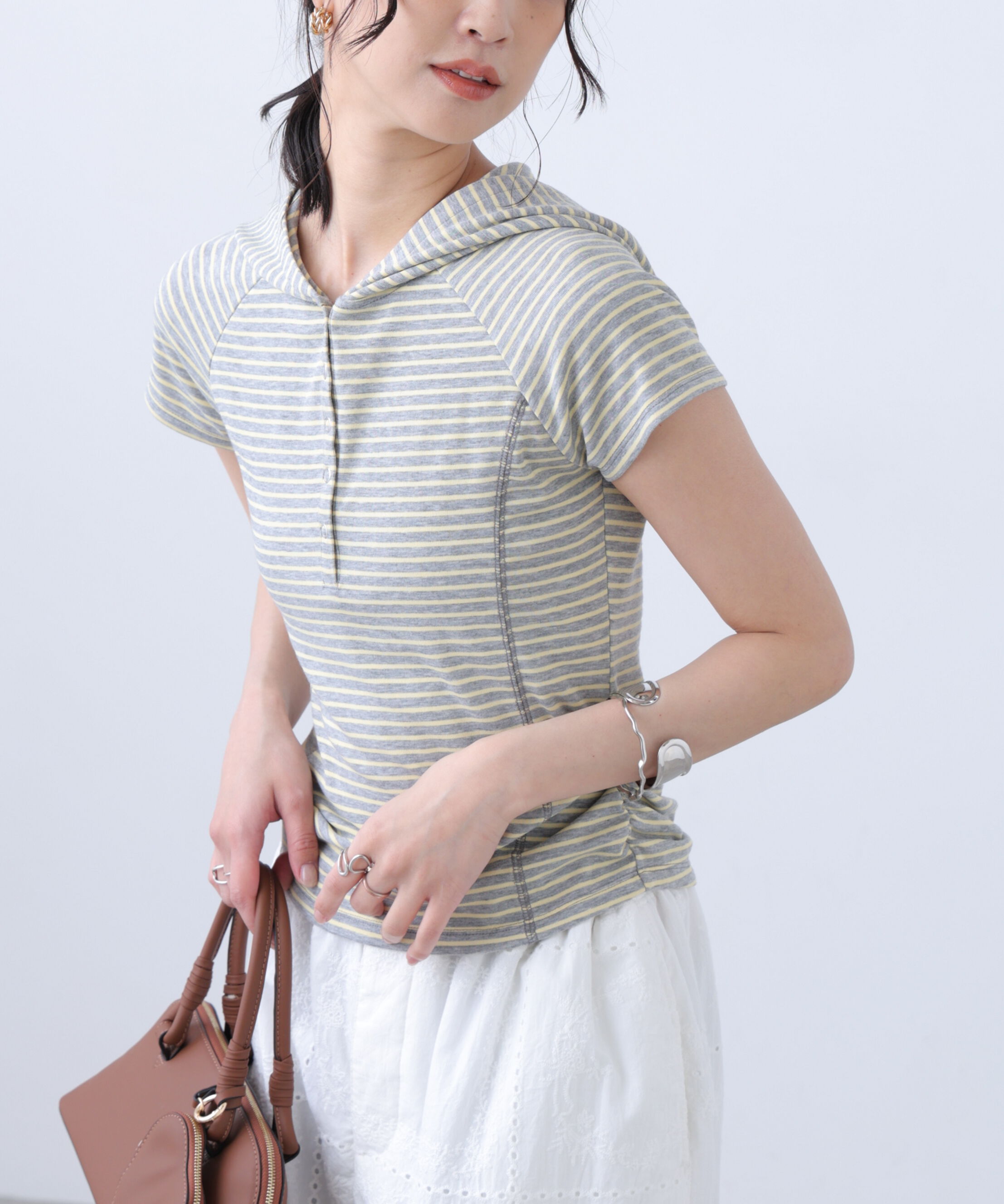  「スキッパー半袖カットソーフーディー」|Tシャツ・カットソー|