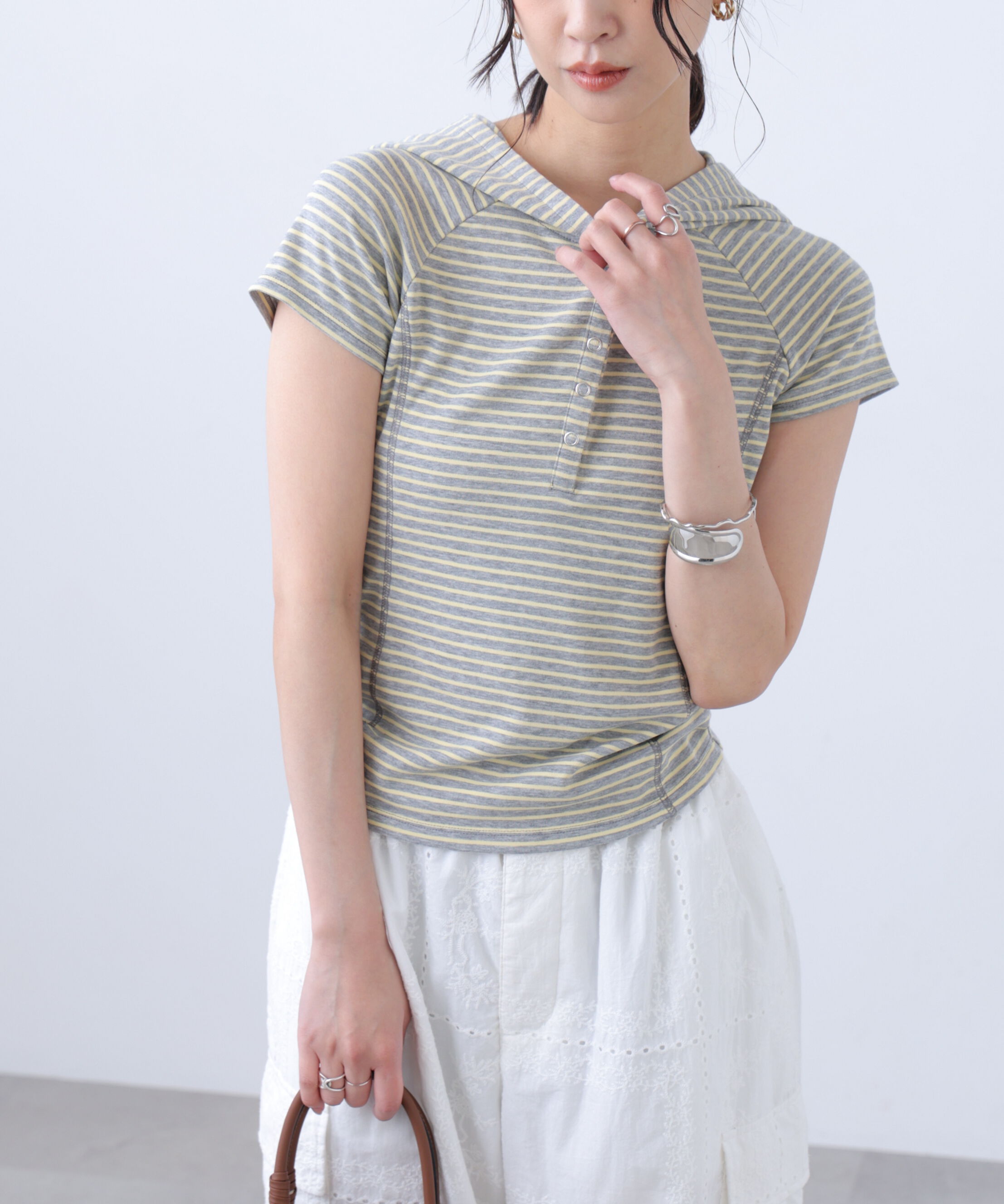  「スキッパー半袖カットソーフーディー」|Tシャツ・カットソー|