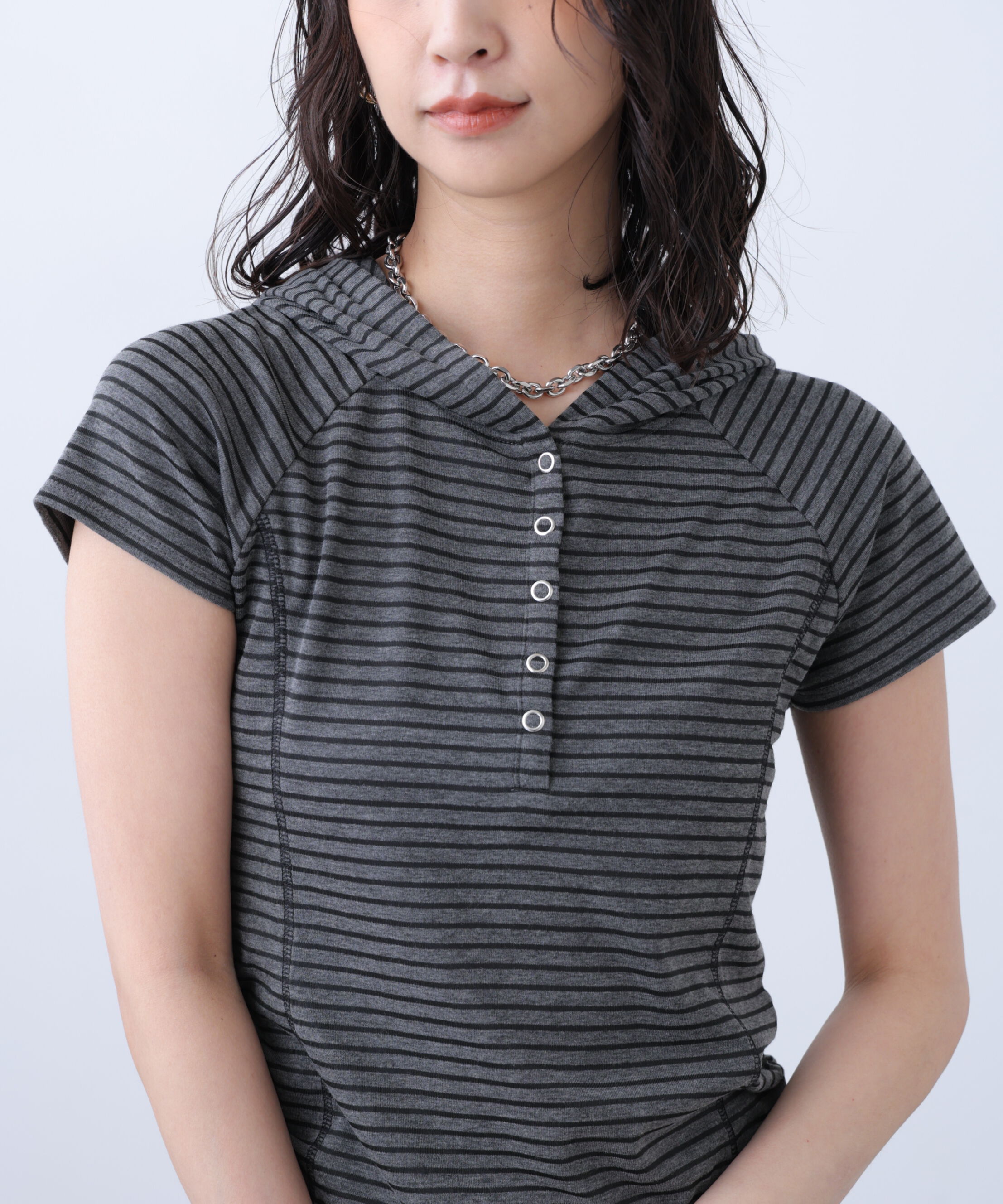  「スキッパー半袖カットソーフーディー」|Tシャツ・カットソー|