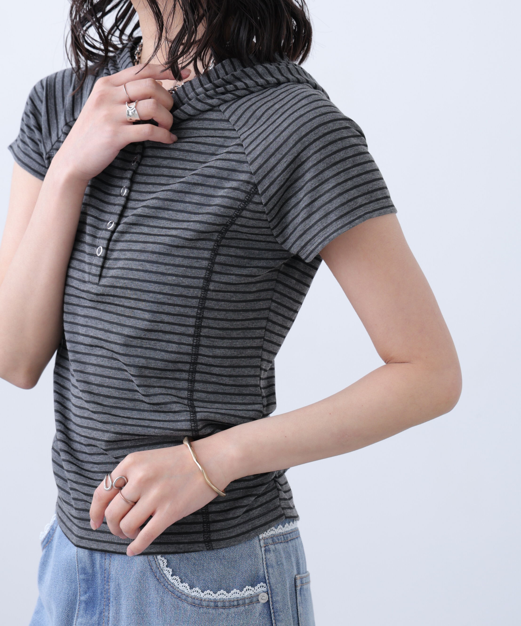  「スキッパー半袖カットソーフーディー」|Tシャツ・カットソー|