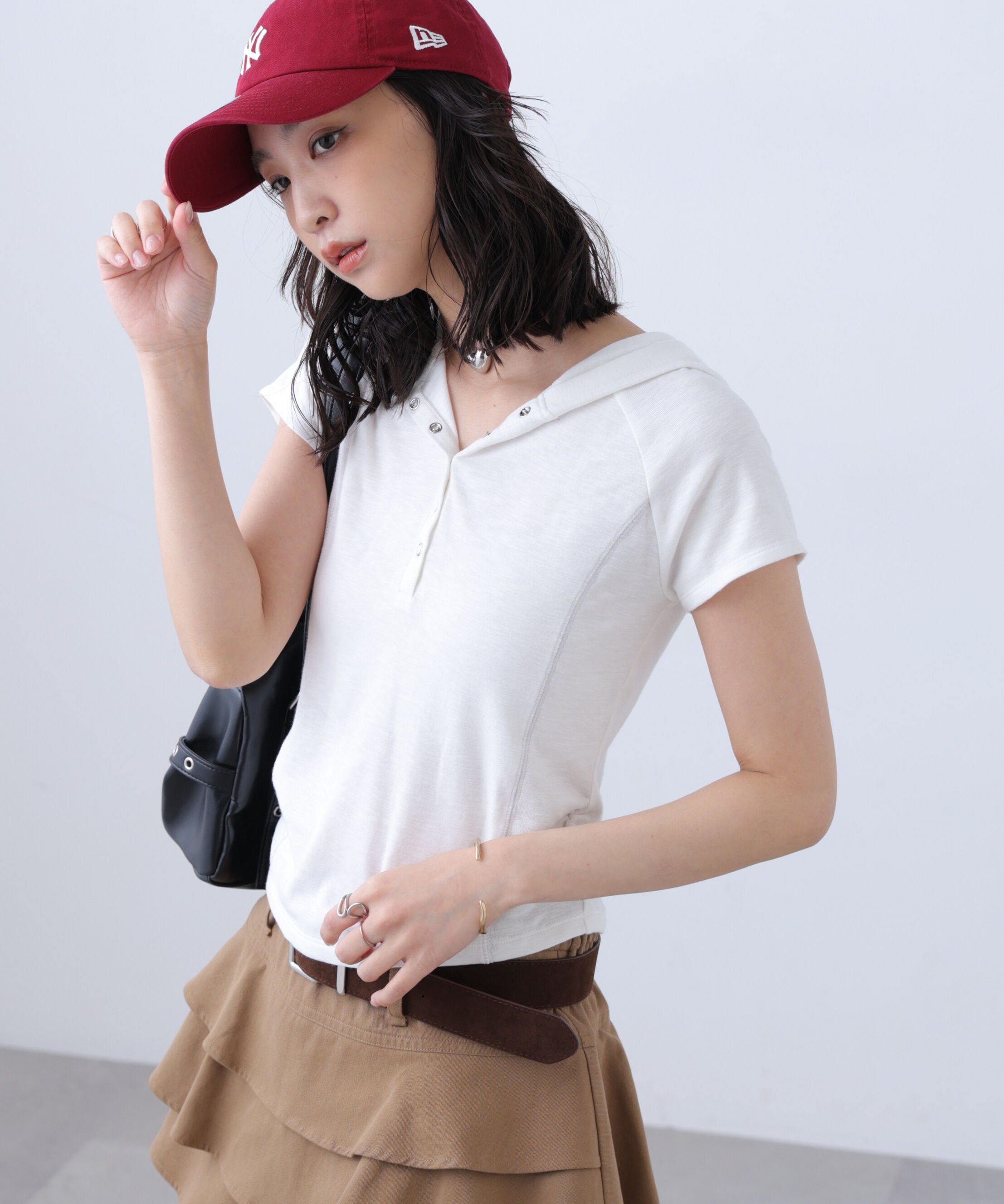  「スキッパー半袖カットソーフーディー」|Tシャツ・カットソー|