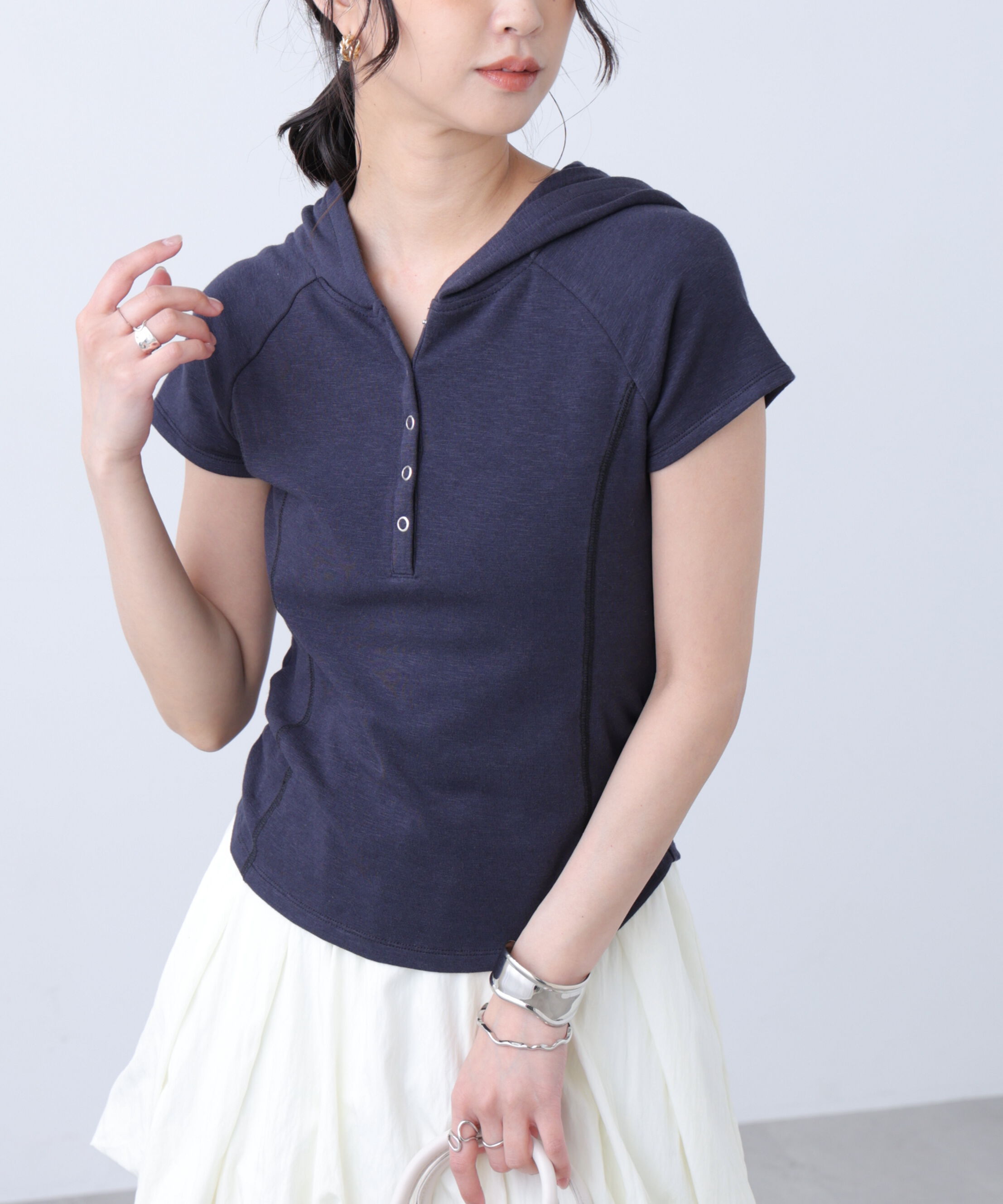  「スキッパー半袖カットソーフーディー」|Tシャツ・カットソー|