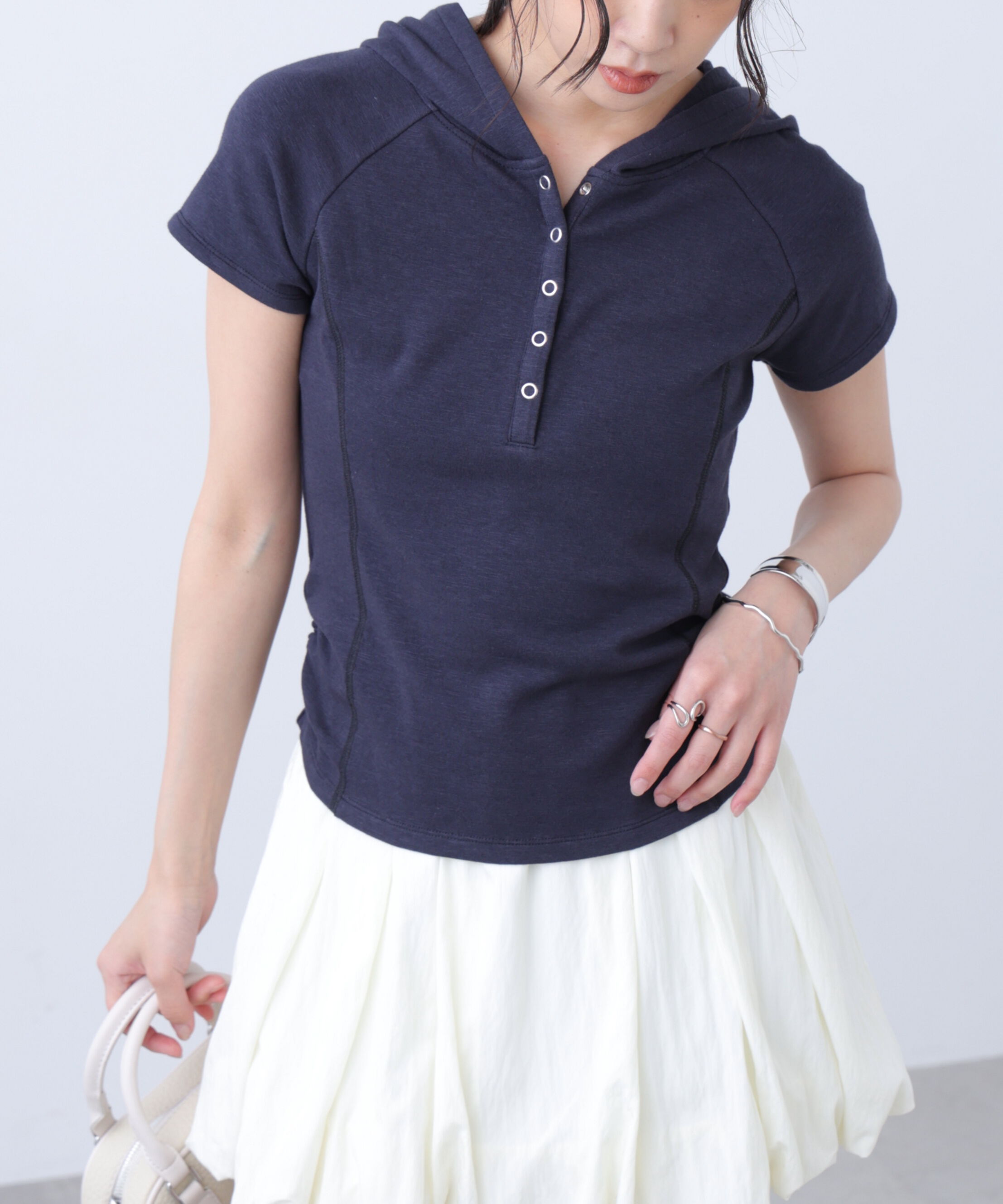  「スキッパー半袖カットソーフーディー」|Tシャツ・カットソー|