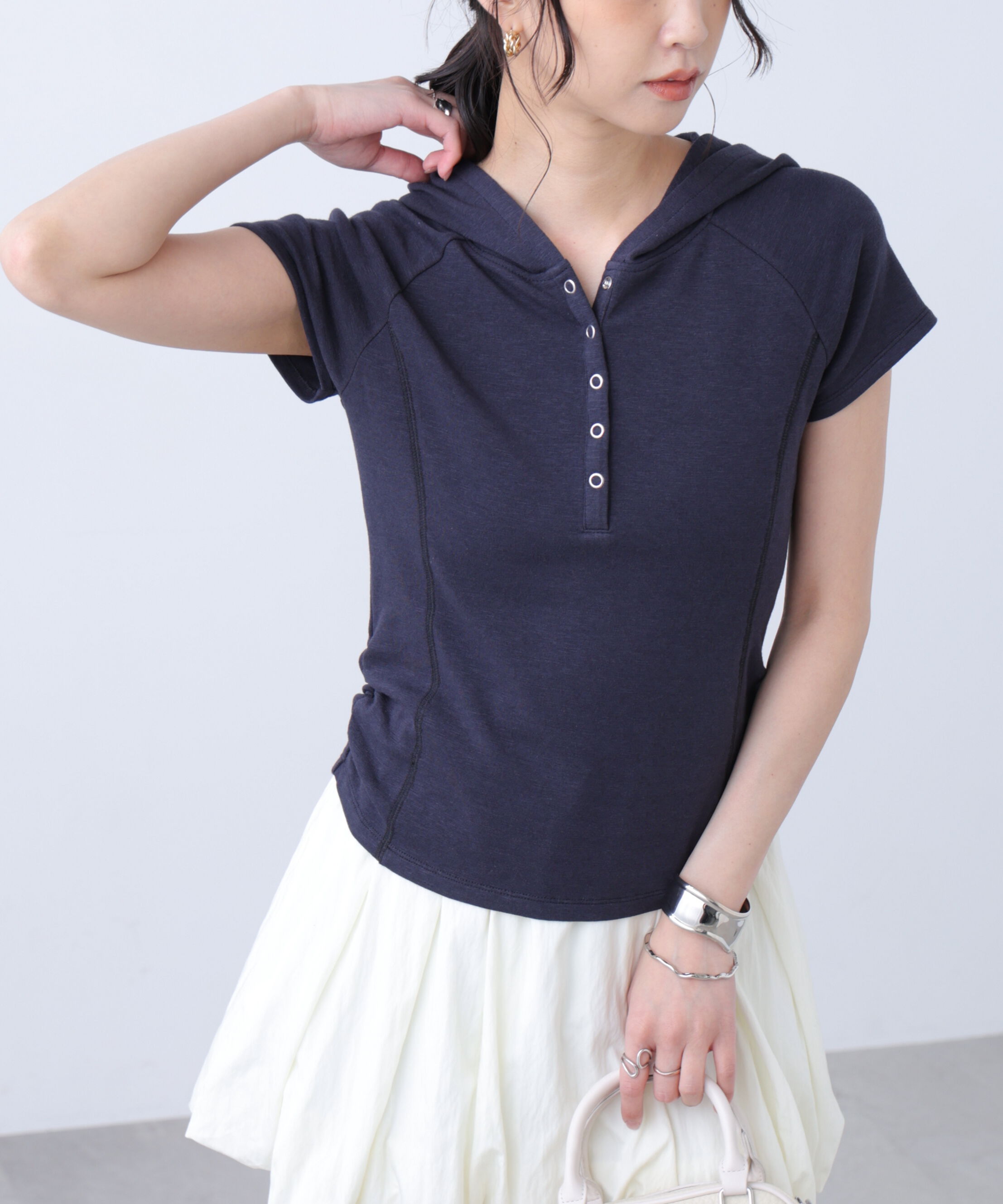  「スキッパー半袖カットソーフーディー」|Tシャツ・カットソー|