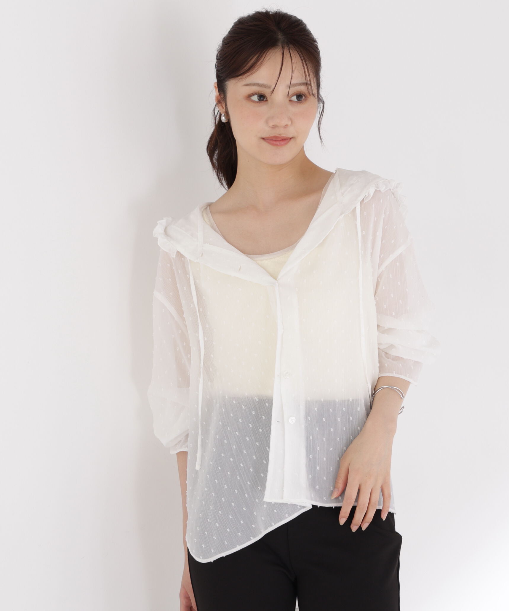 PROPORTION BODY DRESSING「＜a/mie＞カットジャガードフードシャツ」|シャツ・ブラウス|