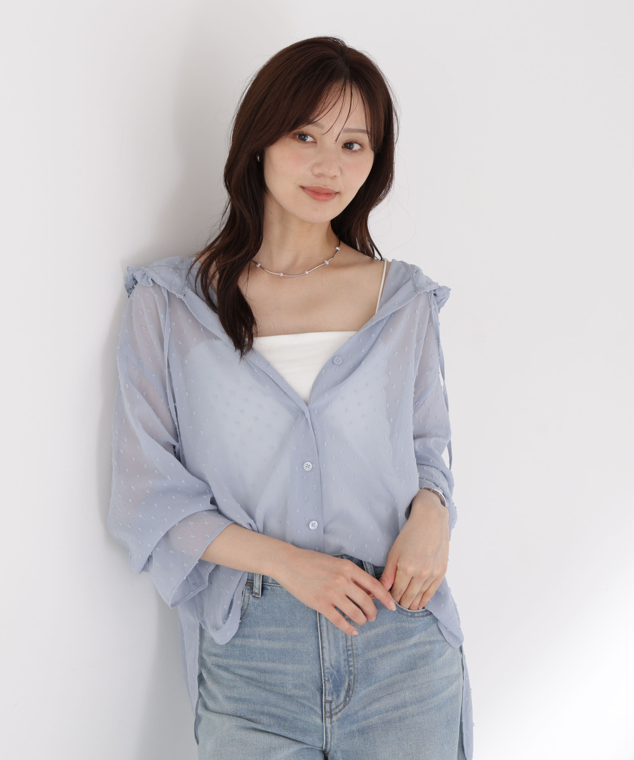 PROPORTION BODY DRESSING「＜a/mie＞カットジャガードフードシャツ」|シャツ・ブラウス|ブルー